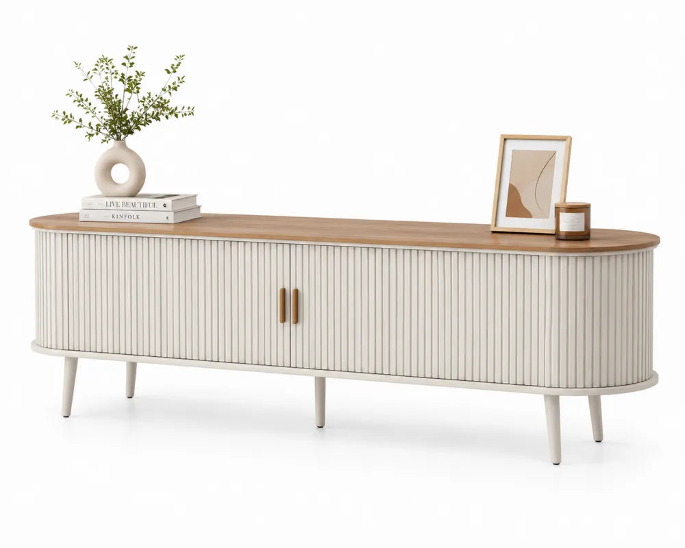 TV-Kommode Oval Holz Weiß
