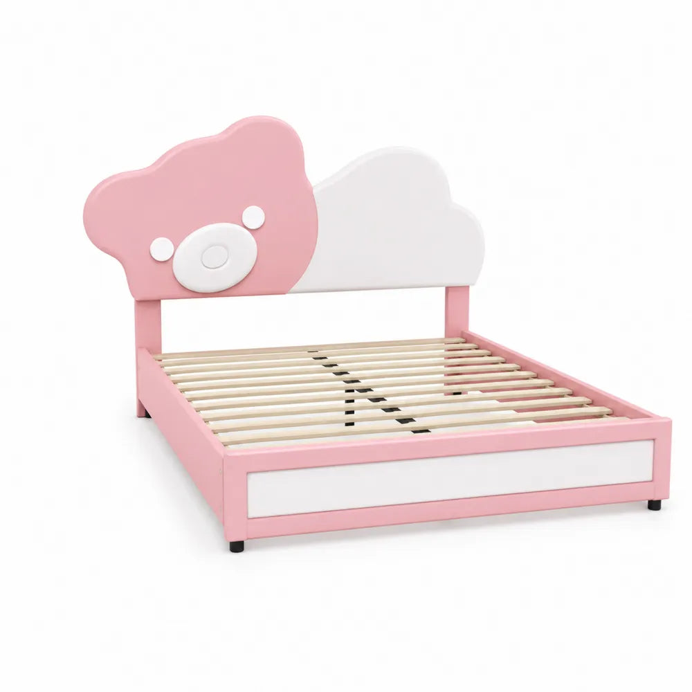 Kinderbett Rosa/Weiß mit Bärenkopf Design Holz 140x70cm