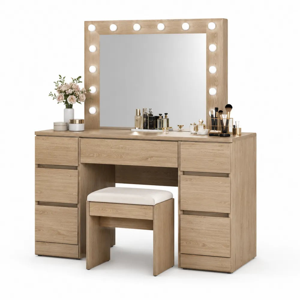 Schminktischset mit Spiegelbeleuchtung Eiche 130 cm