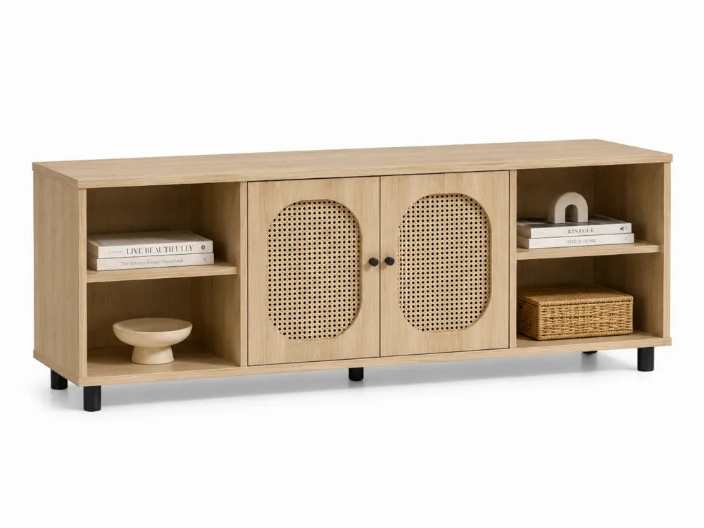 TV-Schrank Holz MDF Rattantüren 120x40x50 cm