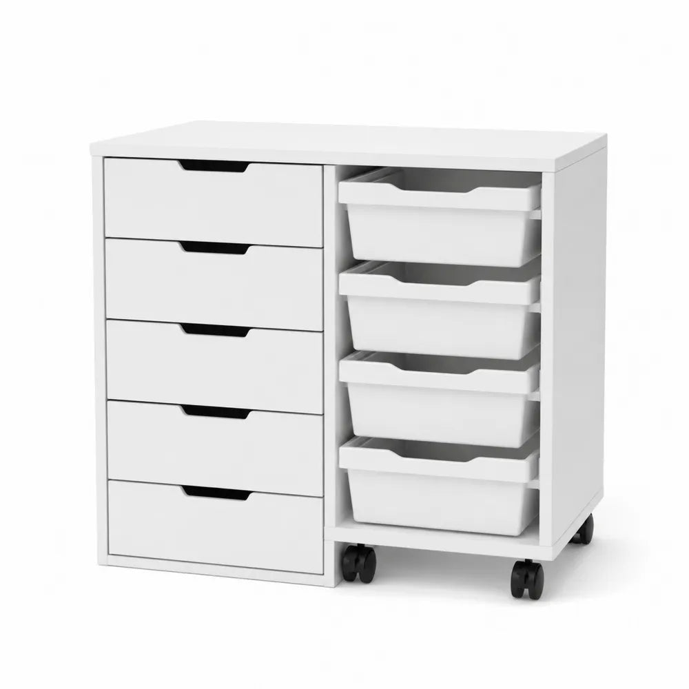 Schubladenelement mit Rollen Weiß MDF Kunststoff