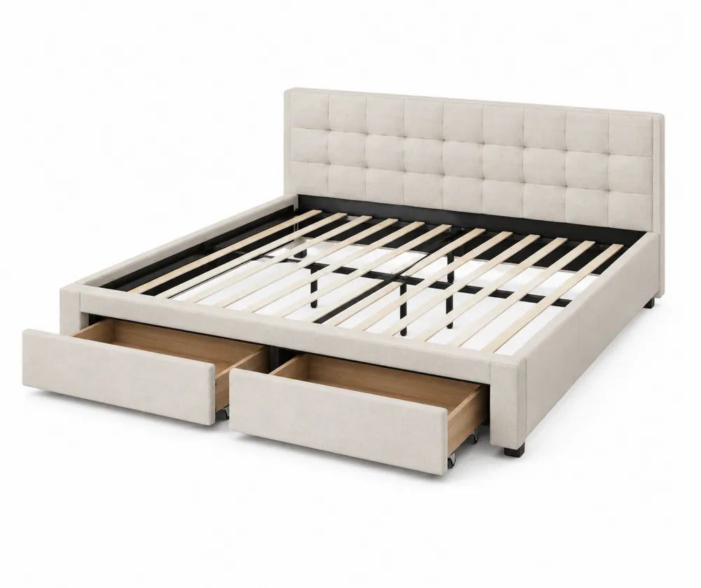 Stoffbett mit Schubladen Beige 200x160cm