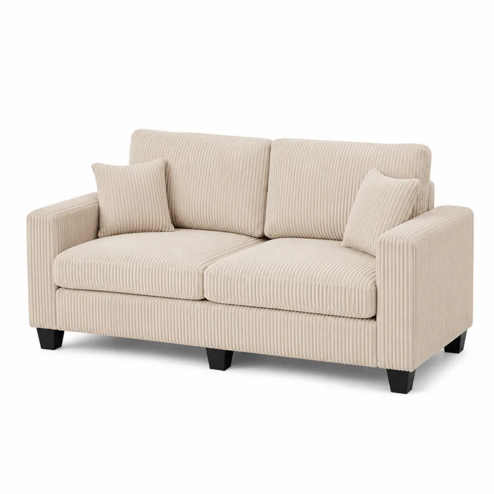 2-Sitzer Sofa aus Cord in Beige mit Massivholzrahmen