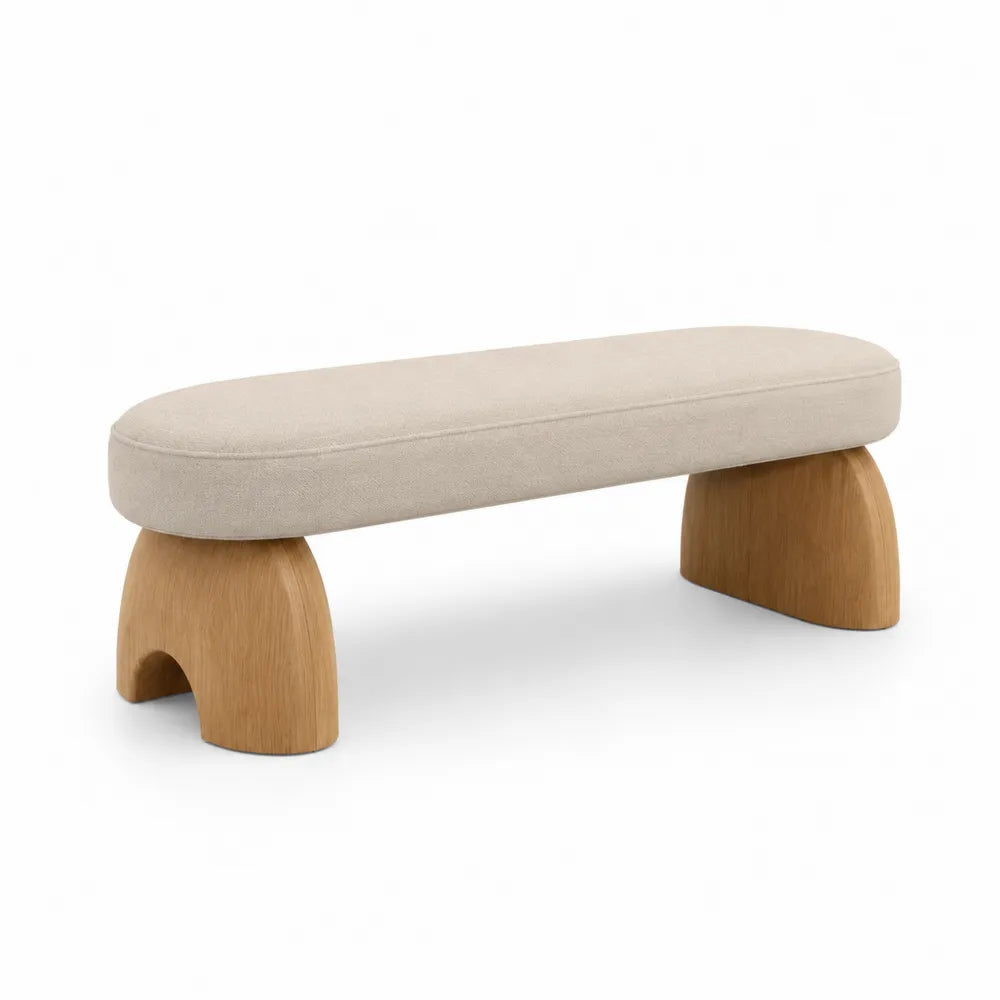 Bank aus Eiche mit Polyesterbezug Beige 120cm
