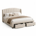 Polsterbett mit Stauraum Schubladen und Kopfteil Beige Textil und Holz 200x180 cm