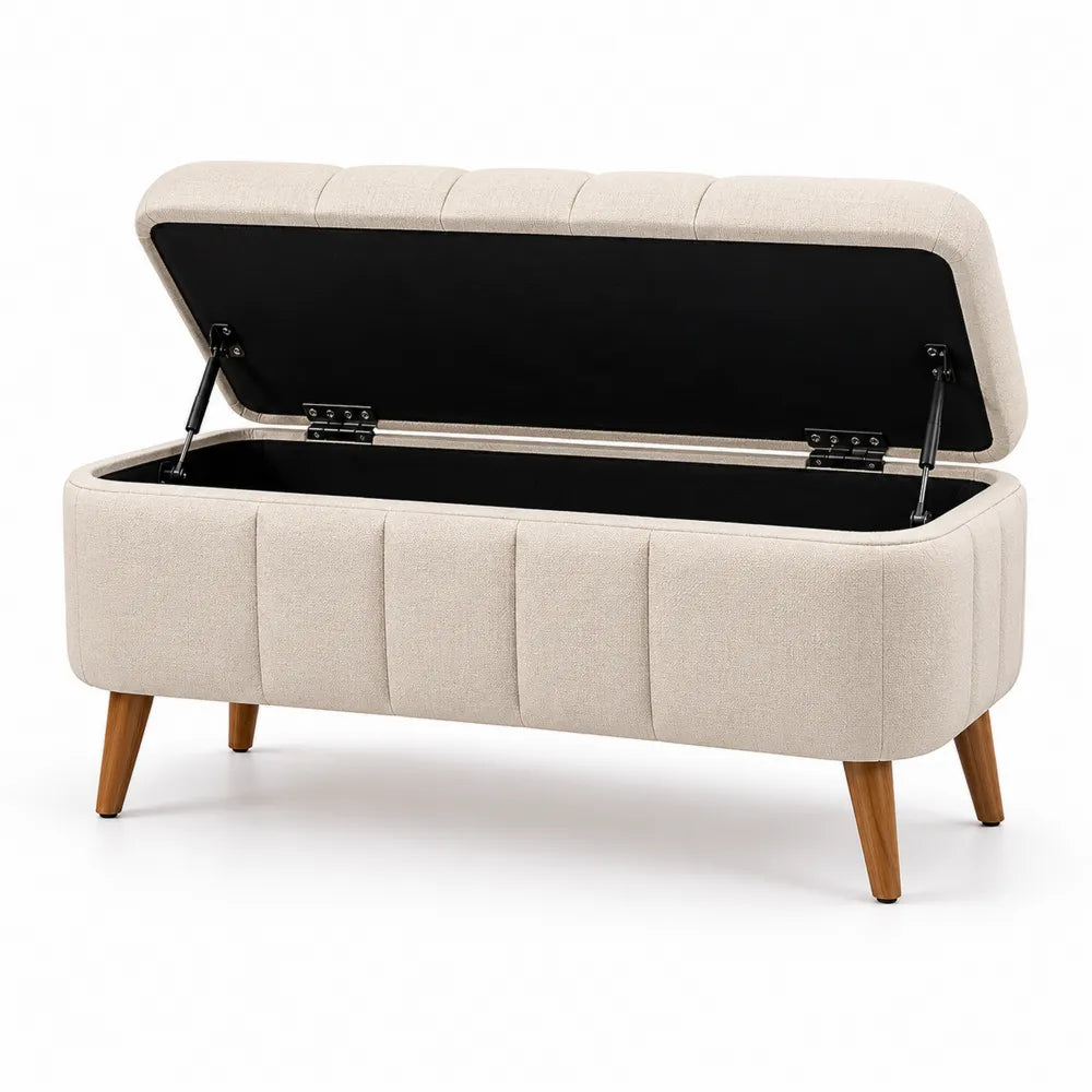 Beige Sitzbank mit Stauraum aus Stoff