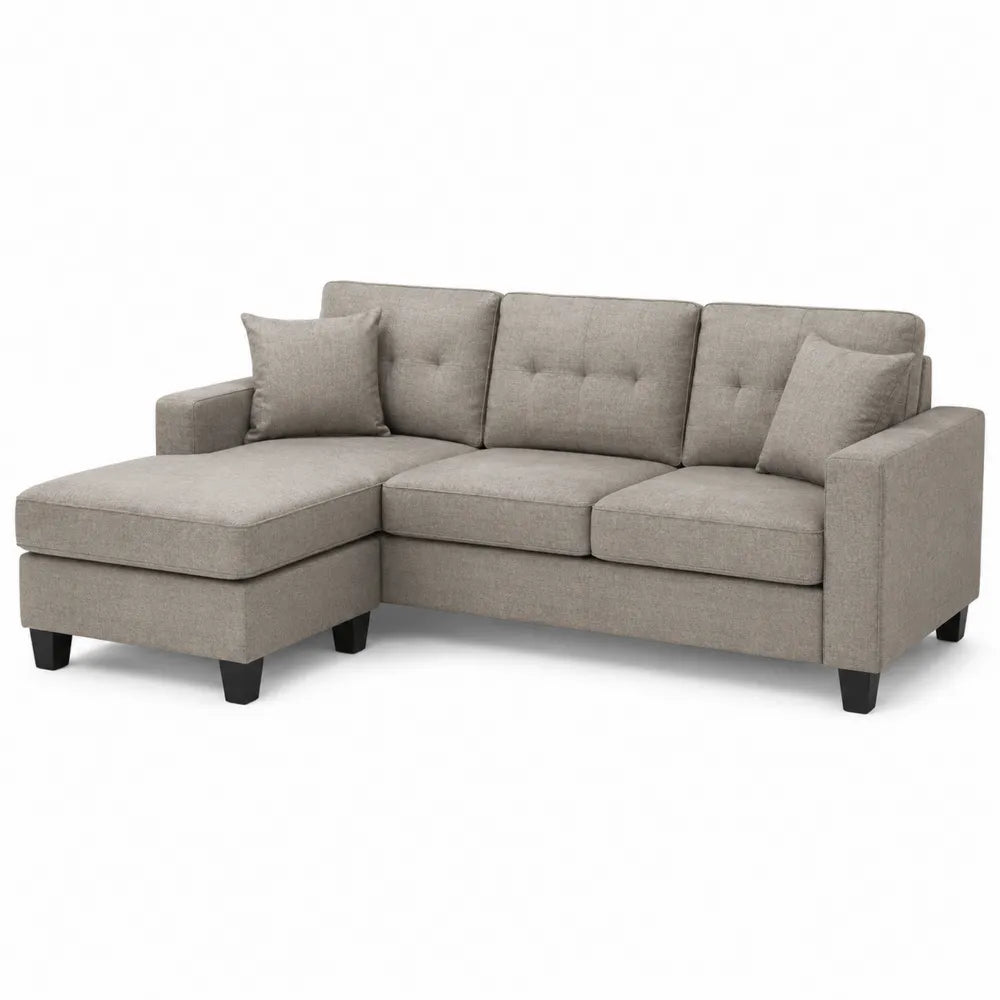 Ecksofa mit Ottomane, Holzrahmen, Polyester, Hellgrau