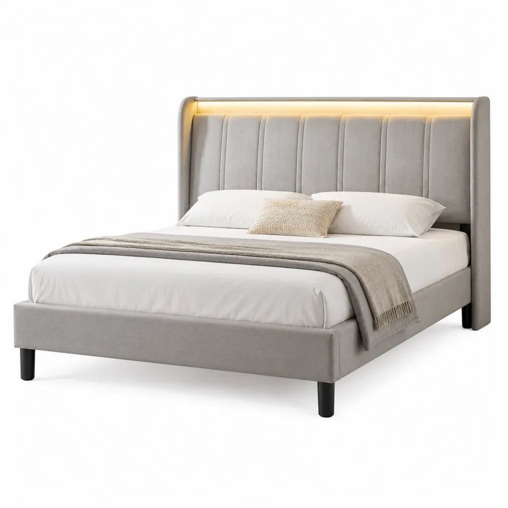 Polsterbett mit LED-Kopfteil Grau Stoff 200x160 cm