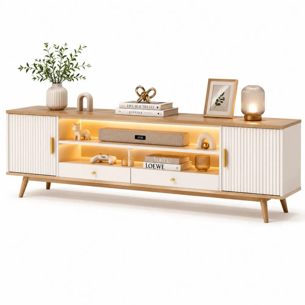 TV-Möbel aus MDF mit LED-Beleuchtung Eiche Weiß 180x40x50cm