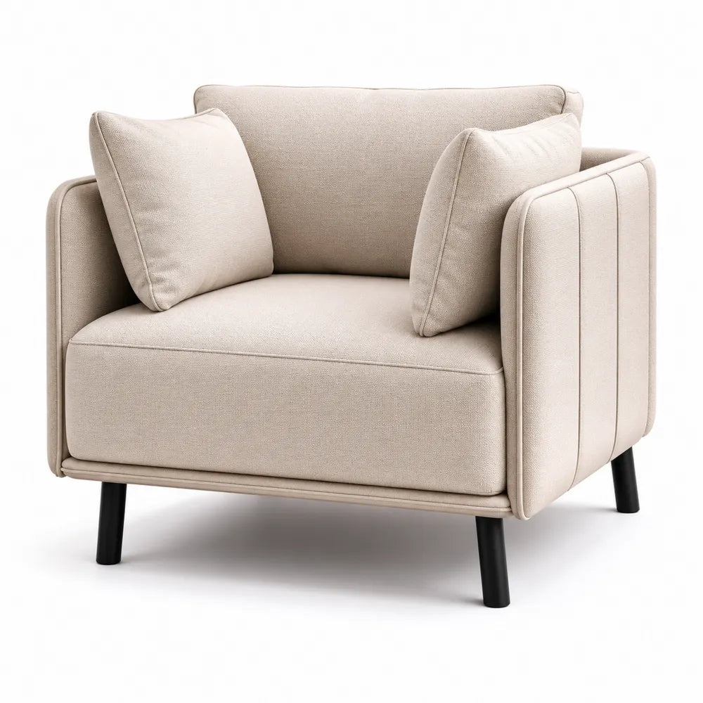 Beiger Sofasessel aus Polyester mit Kissen und Metallbeinen