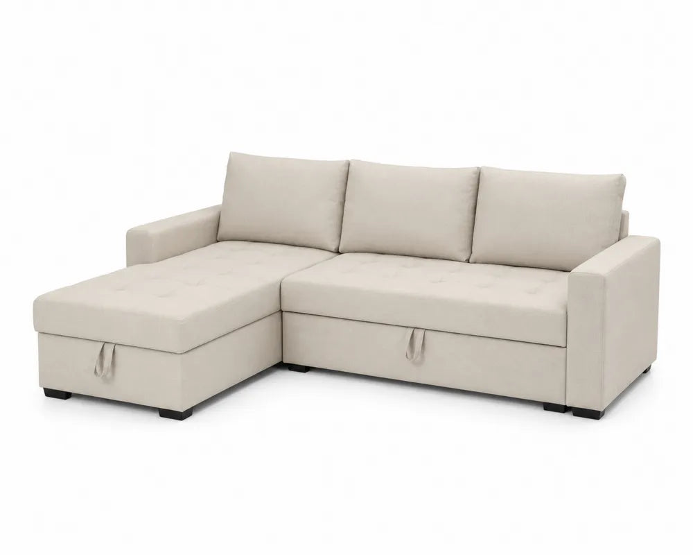 Ecksofa mit Schlaffunktion und Stauraum Polyester Beige