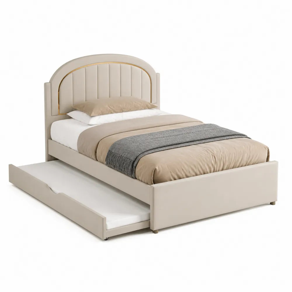 Einzelbett mit Bettkasten aus PU-Leder Beige 200x90 cm